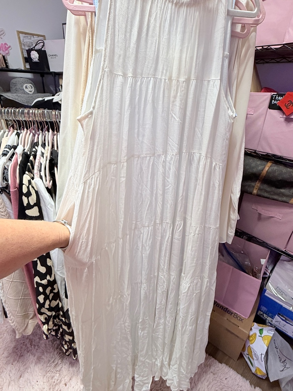 Flowy White Maxi Dress with Pockets